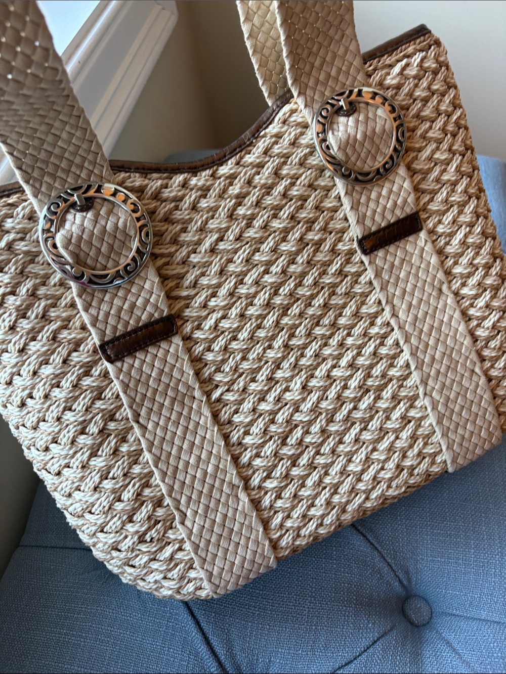 NWT Brighton Woven Straw Tote Bag in Cream - Picture 5 of 14